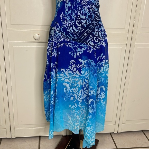 Rabbit Designs Women’s Blue Paisley Midi Asymmetrical Slip Sundress Size 10 - Picture 3 of 12
